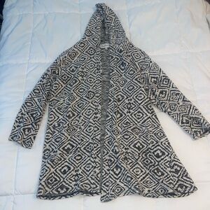 Hooded knit cardigan with pockets 3/4 length sleeves